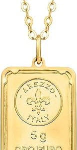 Ross-Simons Italian 24kt Yellow Gold Fleur-De-Lis 5-Gram Ingot Pendant Necklace With 14kt Gold Frame